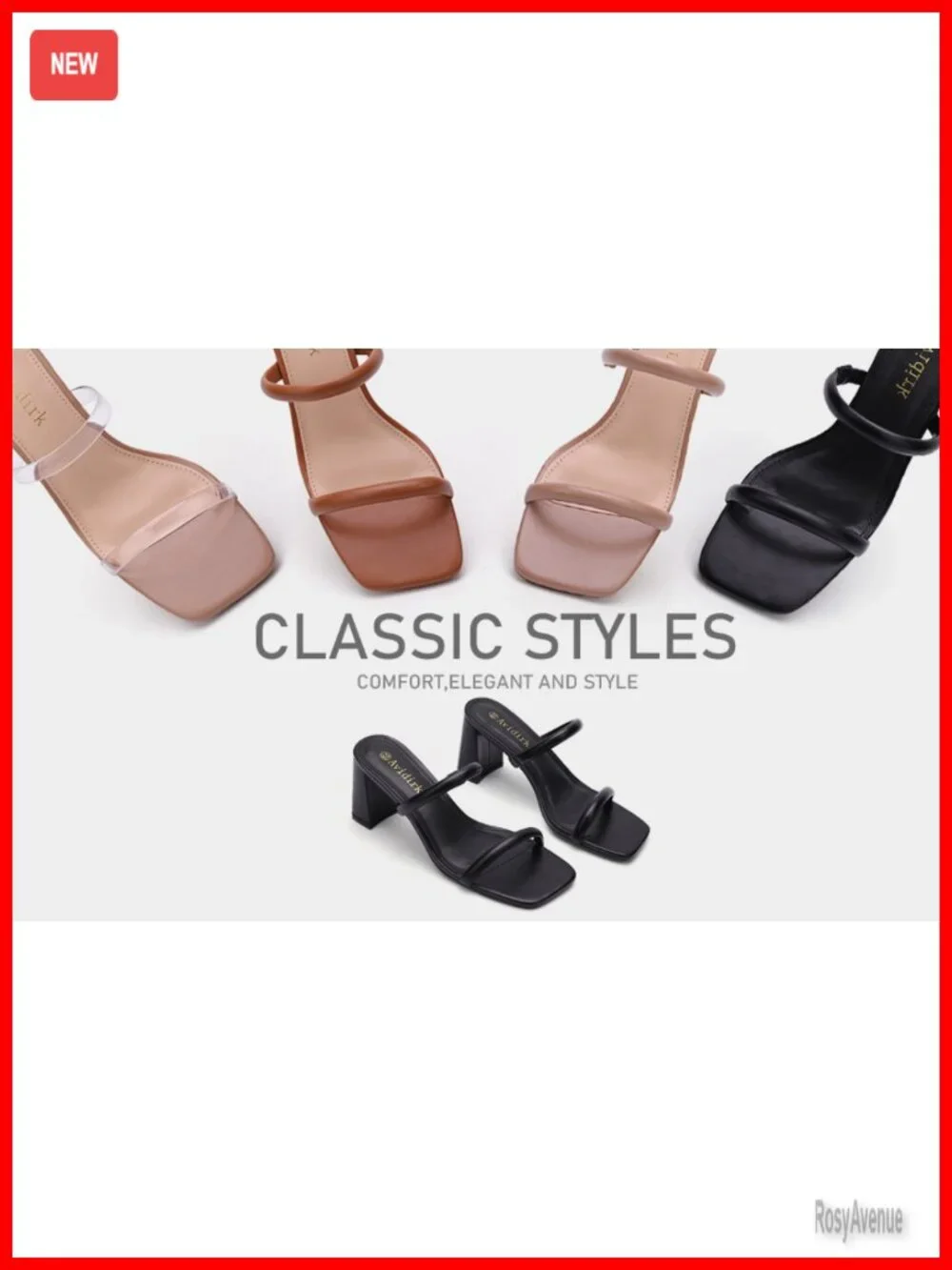 Women's Square Toe Block Heel Sandals Double Strap Slip On Mules 3 Inch Heels